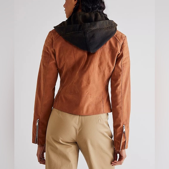 New FREE PEOPLE Suede Imitation Hooded Moto Jacket 593JS - Picture 3 of 4